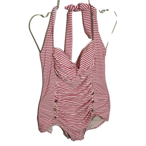 Betsey Johnson Red White & Gold Dot Striped Vintage Style Swimsuit Medium - Picture 4 of 8